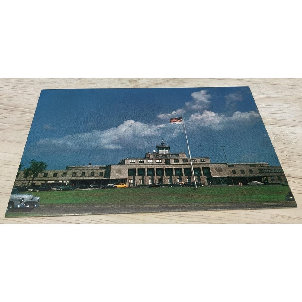 Prince Lithograph Postcard Washington National Airport Arlington VA Blue Vintage